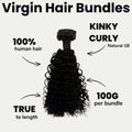 Kinky Curly Bundle Deal + Closure — 3 Bundles (18″/20″/22″) + 5x5 HD Closure (16″)
