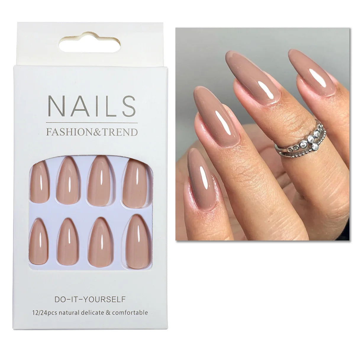 Mocha Press-On Nails — Almond (24 pc)