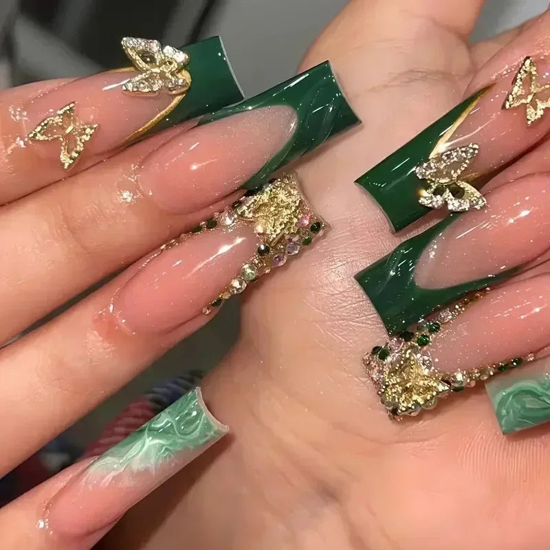 Glitter French Press-On Nails — Long Coffin (24 pc)