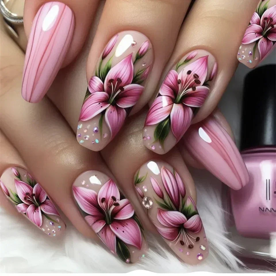 Glitter French Press-On Nails — Long Coffin (24 pc)
