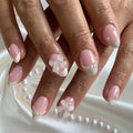 Pearl Bow French Press-On Nails — Short Oval (24 pc)